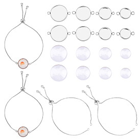 Наборы для изготовления браслетов из пустых купольных звеньев своими руками, включая изготовление латунных браслетов-слайдеров, 304 настройка разъема из каучука из нержавеющей стали, Кабошоны из стекла