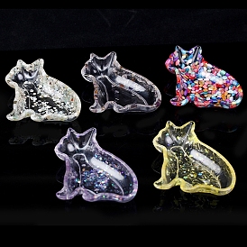 Resin Cat Display Decoration, with Gemstone Chips inside Statues for Home Office Decorations