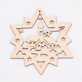 Undyed Wooden Pendants, Star, for Christmas Theme