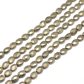 Faceted Oval Natural Pyrite Beads Strands