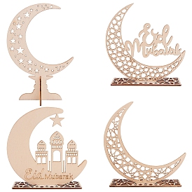 Ornements en bois eid mubarak gorgecraft, décoration de table en bois de ramadan, lune avec mot et étoile