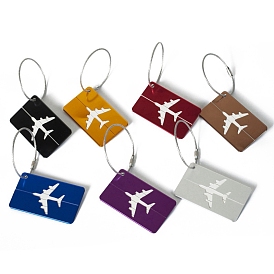Aluminum Alloy Luggage Bag Tags, with Stainless Steel Hanging Ring, Rectangle with Plane Pattern