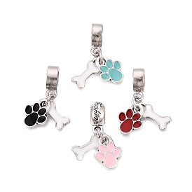 Сплав эмаль европейские подвески с подвесками, Подвески с отпечатком лапы и косточкой и большим отверстием, платина
