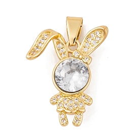Brass Micro Pave Cubic Zirconia Pendants, with Glass, Real 18K Gold Plated, Rabbit Charms