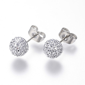 Rhinestone Ball Stud Earrings, with Stainless Steel Pins and Iron Ear Nuts