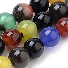 Natural Colorful Agate Beads Strands, Dyed, Round