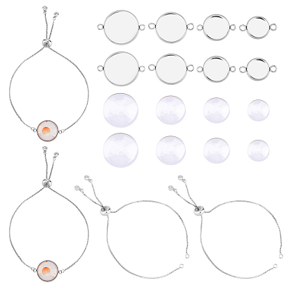 Наборы для изготовления браслетов из пустых купольных звеньев своими руками, включая изготовление латунных браслетов-слайдеров, 304 настройка разъема из каучука из нержавеющей стали, Кабошоны из стекла