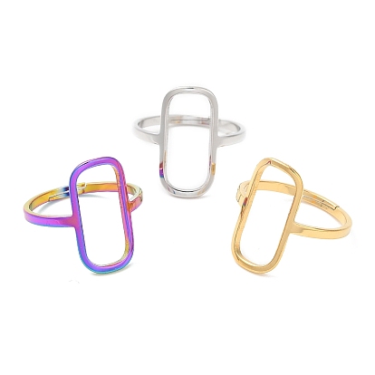 304 Stainless Steel Hollow Rectangle Adjustable Ring for Women