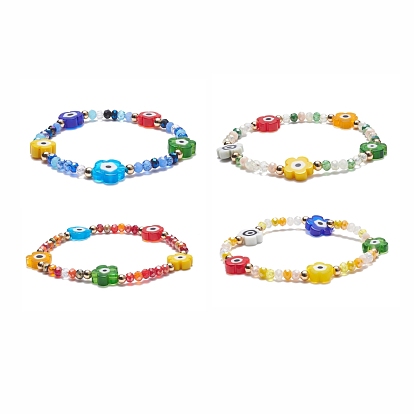 Bracelet extensible en perles de verre et laiton fleur pour femme
