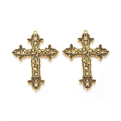 Tibetan Style Alloy Gothic Pendants, Cadmium Free & Lead Free, Cross, 74x53x3.5mm, Hole: 2.5mm