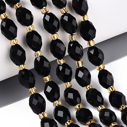 Натуральный черный обсидиан бисер пряди, граненые, овальные, с бисером