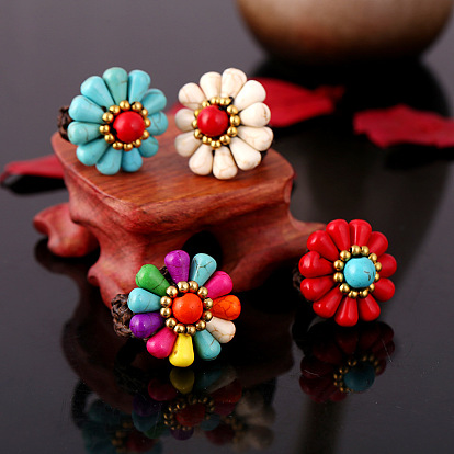 Бирюзовый восковой риз и латунные перстни, цветок