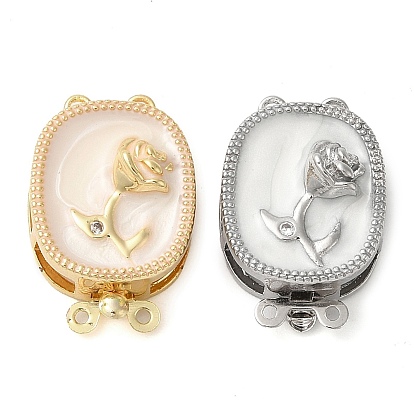 Латунный микропаве, прозрачный кубический цирконий, с эмалированными застежками-коробочками, без кадмия, без никеля и без свинца, прямоугольник с рисунком розы, 2 нитей, 4-луночное