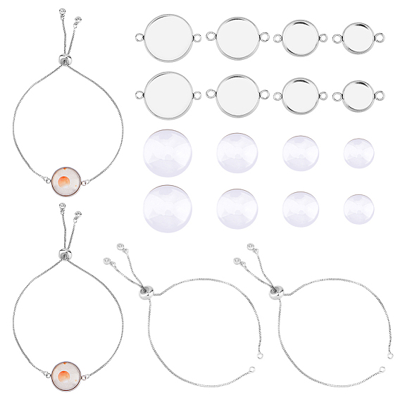 Наборы для изготовления браслетов из пустых купольных звеньев своими руками, включая изготовление латунных браслетов-слайдеров, 304 настройка разъема из каучука из нержавеющей стали, Кабошоны из стекла