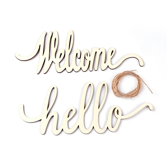 Hello Welcome Pendant Decorations, with Hemp Rope, for Craft Projects, Hanging Decoration, Home Decoration
