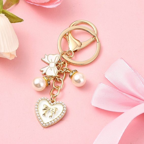 Брелок с подвеской в виде сердца и банта из сплава с эмалью, с застежкой из сплава и железными кольцами