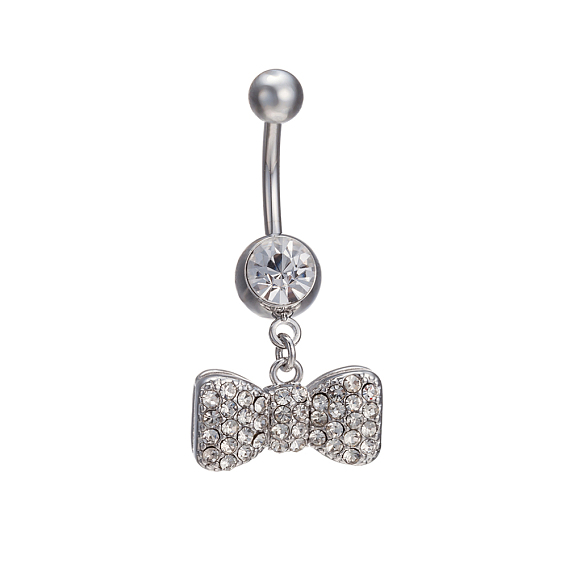 Piercingschmuck echt 18 k vergoldet Messing Strass Bowknot Nabel Ring Bauch Ringe, 36x17 mm