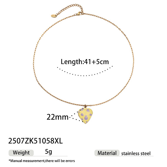 Summer Alloy Enamel Heart with Fruit Pendant Brass Cable Chain Necklaces, Golden