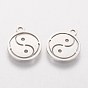 304 Stainless Steel Charms, Flat Round with Yin Yang