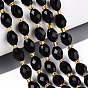 Натуральный черный обсидиан бисер пряди, граненые, овальные, с бисером