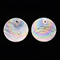 Electroplate Natural Capiz Shell Pendants, AB Color Plated, Flat Round