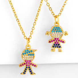 Copper Plated Gold Couple Necklace with Full Diamond Colorful Lock Pendant