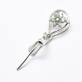 925 Sterling Silber Micro Pave Zirkonia Anhänger Bails, Eispickel & Prise Bügel, Tropfen, Rasen grün