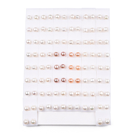 Aretes de perlas naturales, aretes de poste de bola redonda con alfileres de latón para mujer