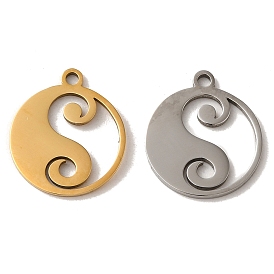 201 Stainless Steel Pendants, Laser Cut, Flat Round with Yin-yang Charm