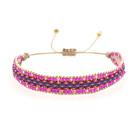 Friendship Loom Pattern Miyuki Seed Beads Bracelets for Women, Adjustable Nylon Cord Braided Bead Bracelets