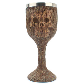 Halloween 304 Stainless Steel 3D Skull Mug, Wood Skeleton Cup, for Home Decorations Birthday Gift