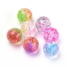 Acrylic Beads, Transparent Crackle Style, Two Tone Style, Round