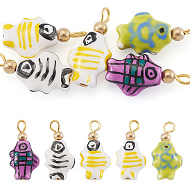 5шт. фарфоровые подвески, с железной фурнитурой, рыба, золотые