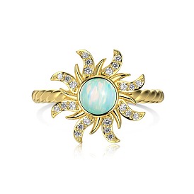 Sun 925 Sterling Silver Wide Band Rings, with Synthetic Opal