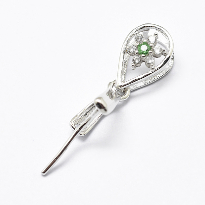 925 Sterling Silber Micro Pave Zirkonia Anhänger Bails, Eispickel & Prise Bügel, Tropfen, Rasen grün