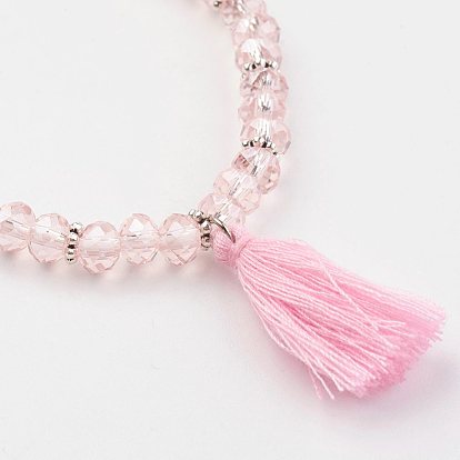 Glass Beads Stretch Charm Bracelets, with Tassels