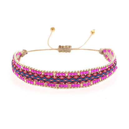 Friendship Loom Pattern Miyuki Seed Beads Bracelets for Women, Adjustable Nylon Cord Braided Bead Bracelets