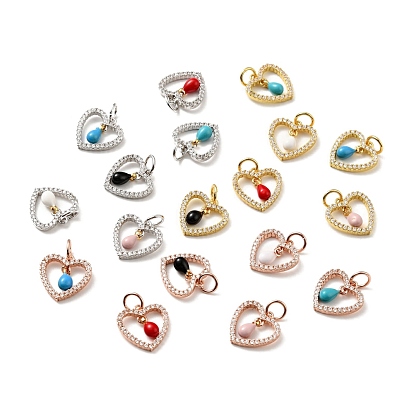 Rack Plating Brass Micro Pave Cubic Zirconia Pendants, with Enamel and Jump Ring, Heart, Cadmium Free & Nickel Free & Lead Free