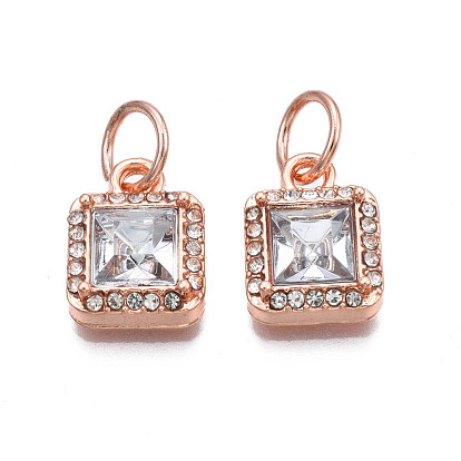 Crémaillère charmes alliage placage, avec strass en résine de cristal et anneau de saut, sans cadmium et sans nickel et sans plomb, carrée