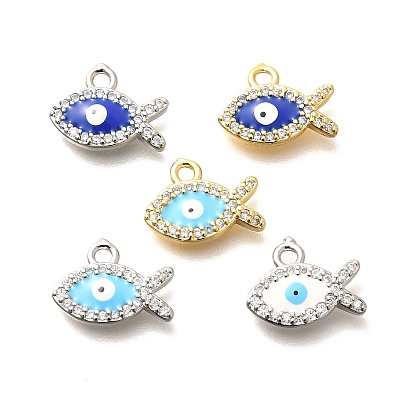 Латунные микро-паве кубические цирконии с эмалевыми подвесками от сглаза, рыба
