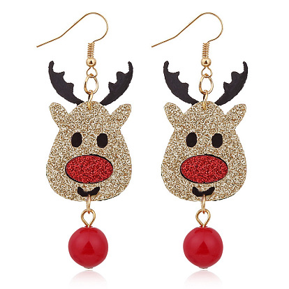 Cartoon Reindeer Christmas Tree Earrings - Festive and Versatile Holiday Jewelry
