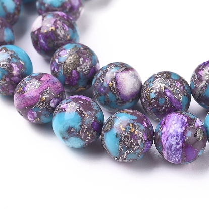 Assembled Synthetic Silver Line Turquoise and Charoite Beads Strands, Dyed, Round