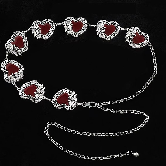 Роза цветок темно-красное сердце сплав и эпоксидная смола звенья цепи талии живота цепи для женщин