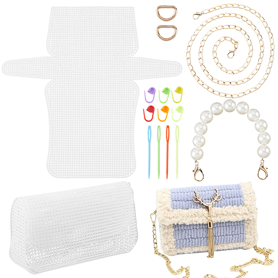 Наборы для изготовления пластиковых сумок для вязания крючком своими руками, 1Цепочки-удлинители для сумок из пластика с имитацией жемчуга и 1цепочки-кошельки из сплава поликарбоната с витыми цепочками