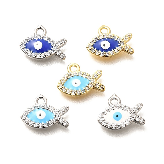 Латунные микро-паве кубические цирконии с эмалевыми подвесками от сглаза, рыба