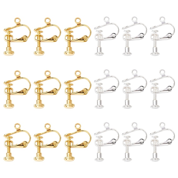 20 шт. 2 цвета вешалка латунные серьги-клипсы с покрытием, завинчивающиеся ушные компоненты с петлей для конвертера непрокалывающих сережек