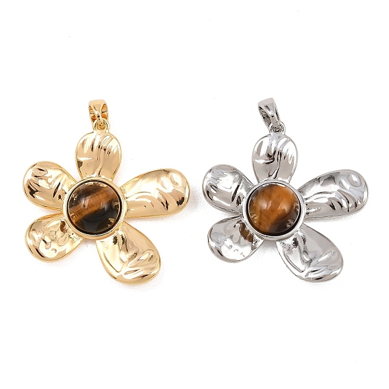Природных тигровый глаз подвески, цветочные подвески с латунной оправой