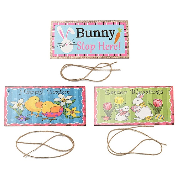 Wooden Wall Ornaments, with Jute Twine, Easter Hanging Decorations, for Party Gift Home Decoration