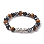 Natural & Synthetic Mixed Gemstone & Alloy Beaded Stretch Bracelet
