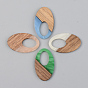 Opaque Resin & Walnut Wood Pendants, Oval